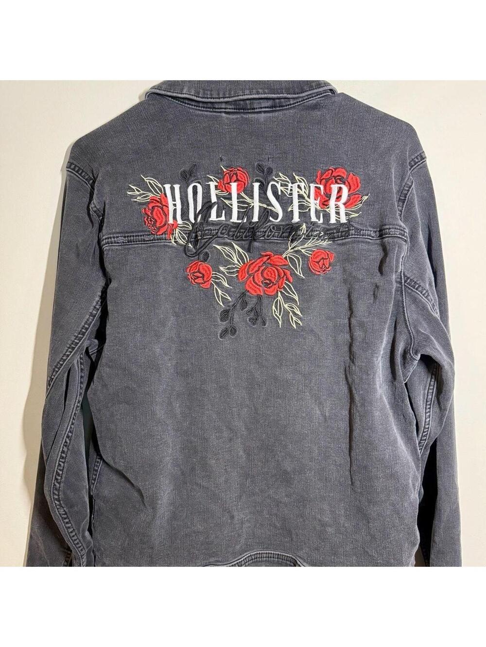 Hollister California Medium Gray Washed Denim Utility Full Zip Jacket